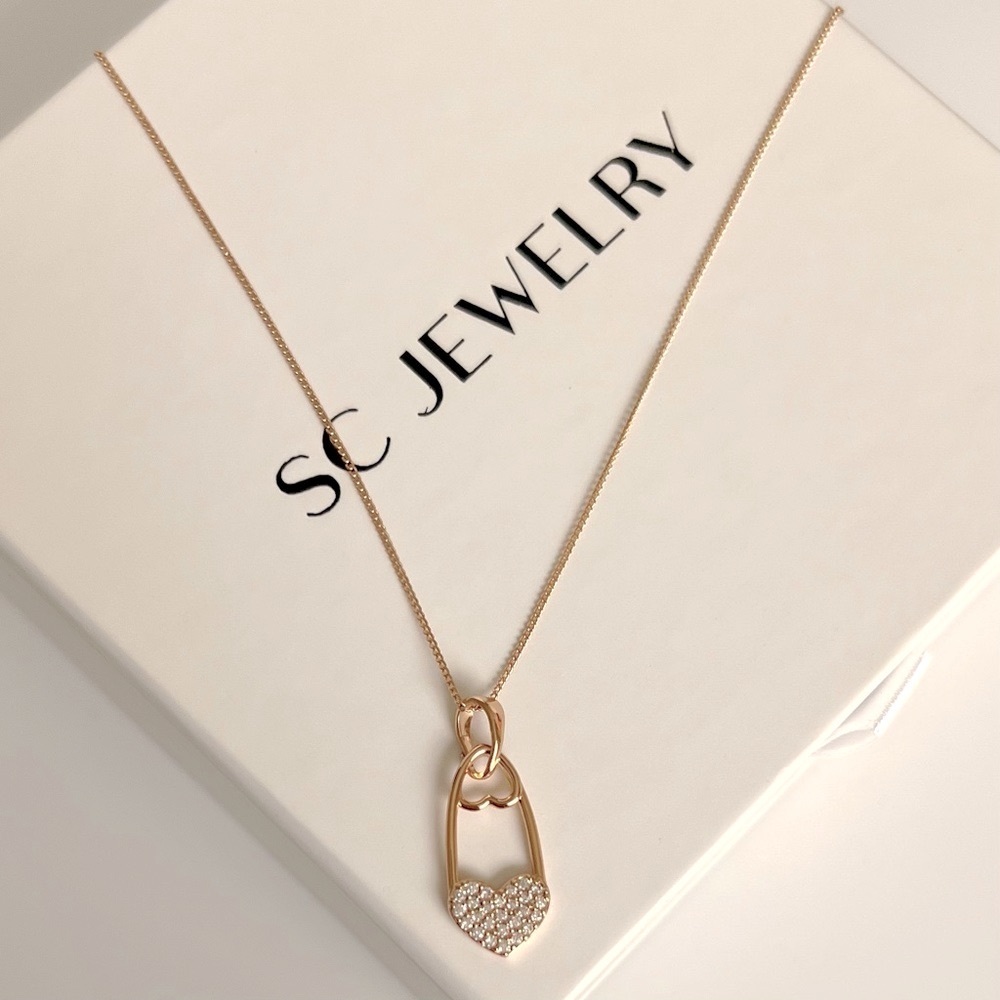 Safety Pin Heart Necklace | 18k Gold Plated Dainty Statement Jewelry - Picture 6 of 11